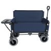 3-in-1 Folding Wagon with Bench Seat & Rear-Mounted Folding Tabletop â€“ 500lbs Capacity, 9"x4" Beach Tires for Camping, Beach, Dark Blue