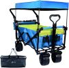 Collapsible Wagon Heavy Duty Folding Wagon Cart with Removable Canopy, 4" Wide Large All Terrain Wheels, Brake, Adjustable Handles