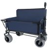 3-in-1 Folding Wagon with Bench Seat & Rear-Mounted Folding Tabletop â€“ 500lbs Capacity, 9"x4" Beach Tires for Camping, Beach, Dark Blue