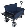 3-in-1 Folding Wagon with Bench Seat & Rear-Mounted Folding Tabletop â€“ 500lbs Capacity, 9"x4" Beach Tires for Camping, Beach, Dark Blue