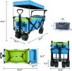 Collapsible Wagon Heavy Duty Folding Wagon Cart with Removable Canopy, 4" Wide Large All Terrain Wheels, Brake, Adjustable Handles