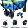 Collapsible Wagon Heavy Duty Folding Wagon Cart with Removable Canopy, 4" Wide Large All Terrain Wheels, Brake, Adjustable Handles