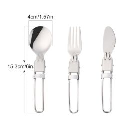 420 Camping Knife Cutlery Multi-function Table Knife Stainless Steel Pocket Knife Folding Fork Spoon Outdoor Survival Hand Tools (Ships From: China, Color: Basic)