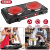 2000W Electric Infrared Dual Burner Portable Heating Hot Plate Stove Countertop RV Hotplate with 7.5' & 6.3' Glass Cooktop Stepless Temperature Adjust