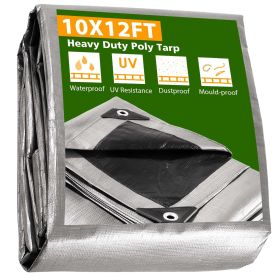 Heavy Duty Poly Tarp/ Silver+Black (Options: 10x12ft)